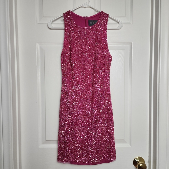 Theia Pink Sequins Sleeveless Mini Dress - Size XS, Cocktail, Glam, Party - Picture 1 of 13